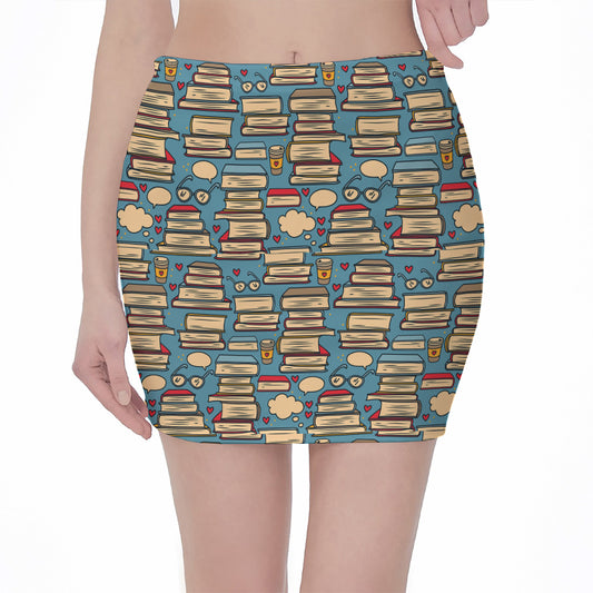 Pop Art Books Pattern Print Pencil Mini Skirt