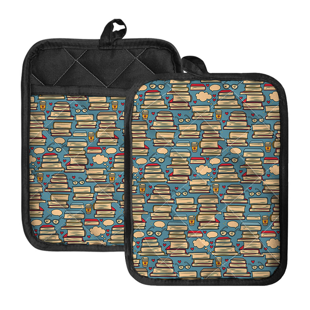 Pop Art Books Pattern Print Pot Holders With Pocket