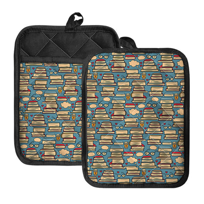 Pop Art Books Pattern Print Pot Holders With Pocket