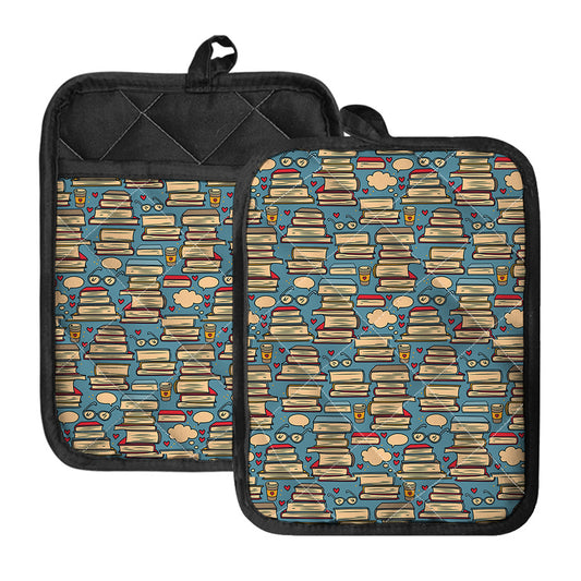 Pop Art Books Pattern Print Pot Holders With Pocket