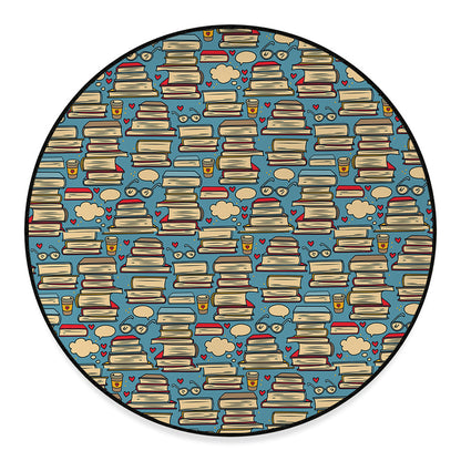 Pop Art Books Pattern Print Round Floor Mat