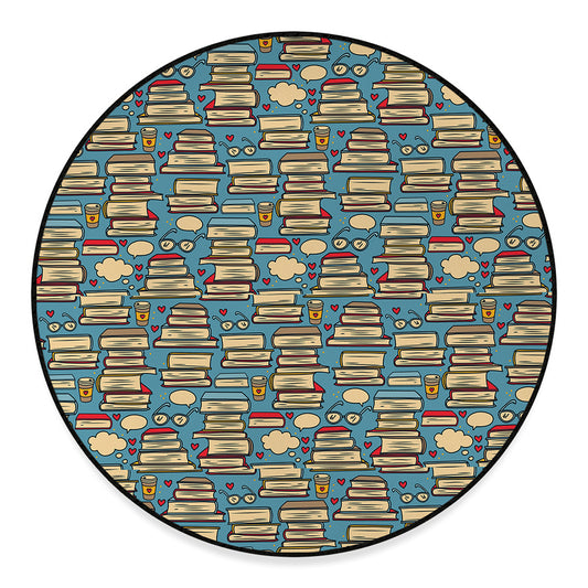 Pop Art Books Pattern Print Round Floor Mat