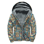 Pop Art Books Pattern Print Sherpa Lined Zip Up Hoodie