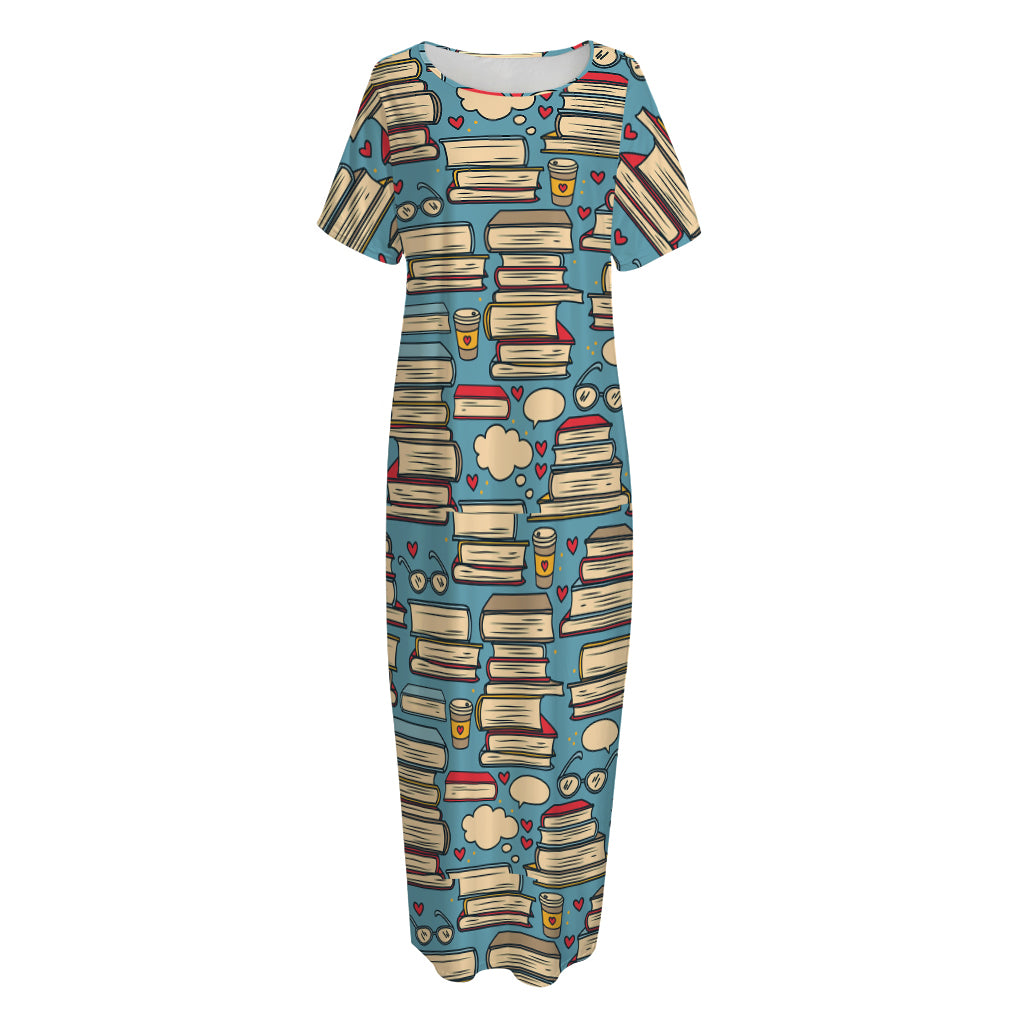 Pop Art Books Pattern Print Short Sleeve Long Nightdress