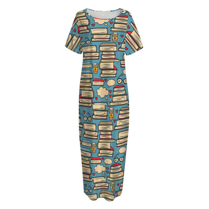 Pop Art Books Pattern Print Short Sleeve Long Nightdress
