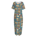 Pop Art Books Pattern Print Short Sleeve Long Nightdress