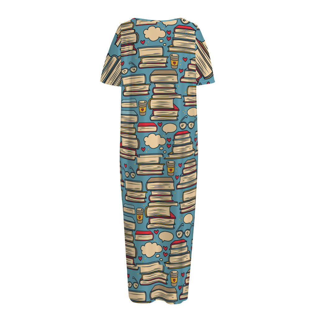 Pop Art Books Pattern Print Short Sleeve Long Nightdress