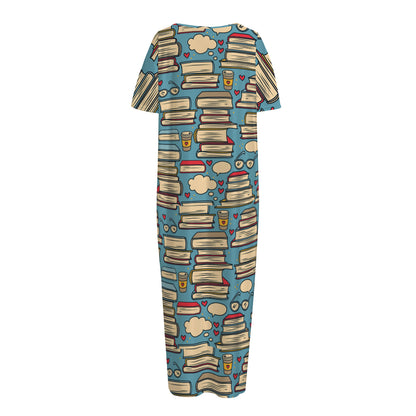 Pop Art Books Pattern Print Short Sleeve Long Nightdress