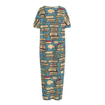 Pop Art Books Pattern Print Short Sleeve Long Nightdress