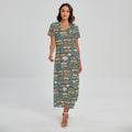 Pop Art Books Pattern Print Short Sleeve Maxi Dress