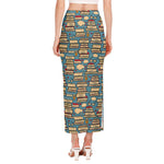 Pop Art Books Pattern Print Side Slit Maxi Skirt