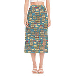 Pop Art Books Pattern Print Side Slit Midi Skirt