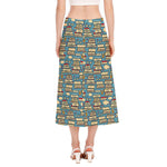 Pop Art Books Pattern Print Side Slit Midi Skirt