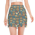 Pop Art Books Pattern Print Side Slit Mini Skirt