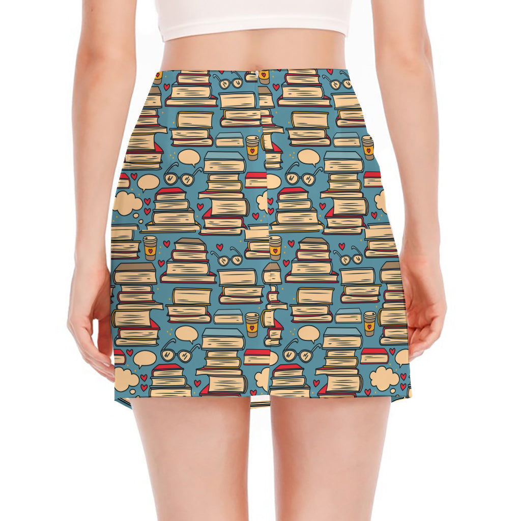 Pop Art Books Pattern Print Side Slit Mini Skirt