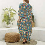 Pop Art Books Pattern Print Silk V-Neck Kaftan Dress