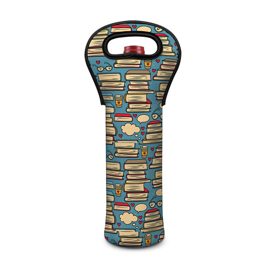 Pop Art Books Pattern Print Single Neoprene Wine Tote