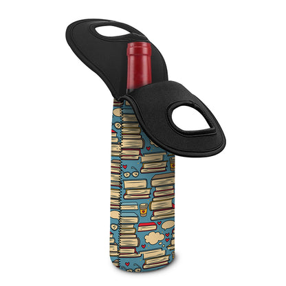 Pop Art Books Pattern Print Single Neoprene Wine Tote