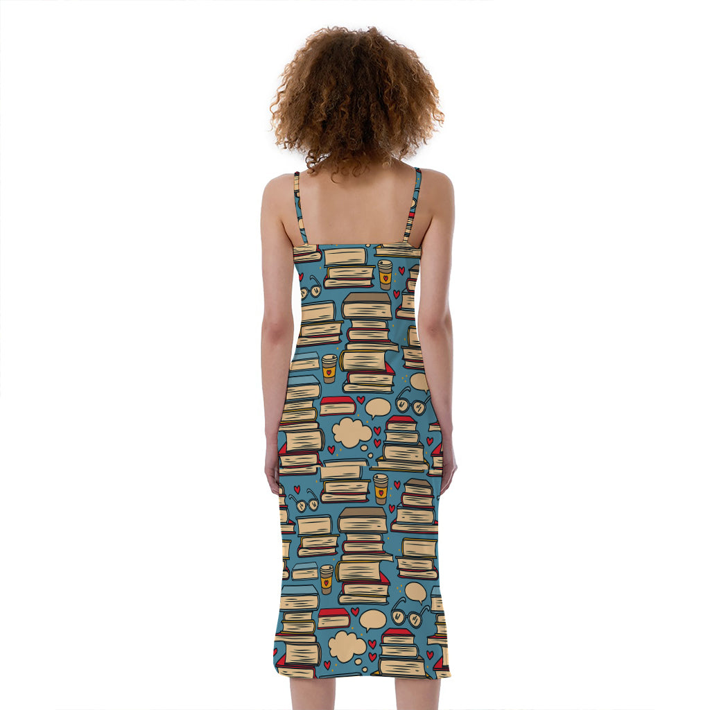 Pop Art Books Pattern Print Slim Fit Midi Cami Dress