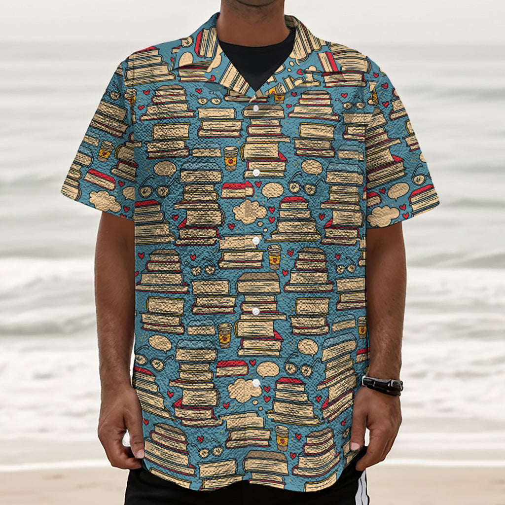 Pop Art Books Pattern Print Textured Short Sleeve Shirt