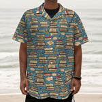 Pop Art Books Pattern Print Textured Short Sleeve Shirt