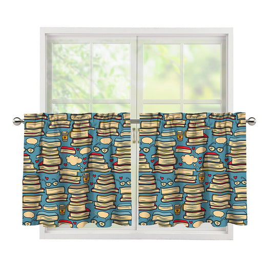 Pop Art Books Pattern Print Tier Curtains