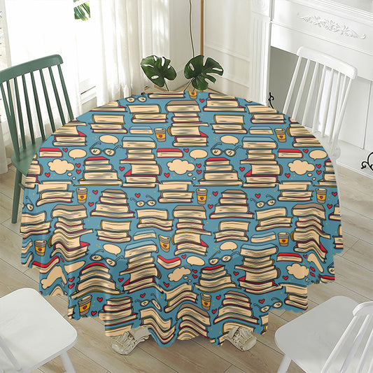 Pop Art Books Pattern Print Waterproof Round Tablecloth