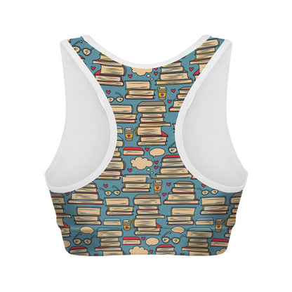 Pop Art Books Pattern Print Women's Sports Bra
