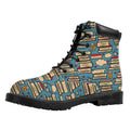 Pop Art Books Pattern Print Padded Collar Lace Up Boots