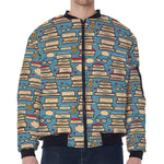 Pop Art Books Pattern Print Zip Sleeve Bomber Jacket