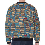 Pop Art Books Pattern Print Zip Sleeve Bomber Jacket