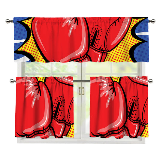 Pop Art Boxing Gloves Print 3 Piece Kitchen Curtains