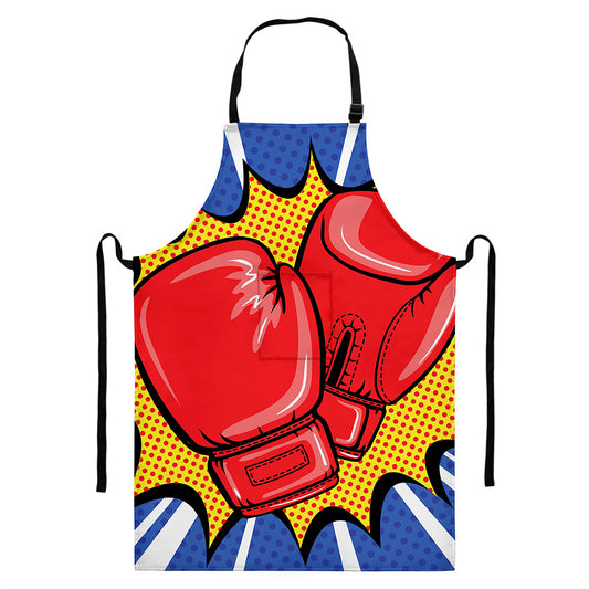 Pop Art Boxing Gloves Print Bib Apron With Pocket