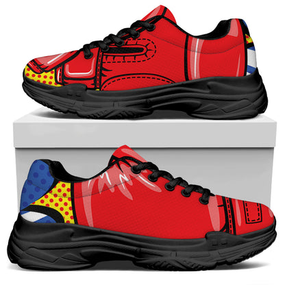 Pop Art Boxing Gloves Print Black Chunky Shoes