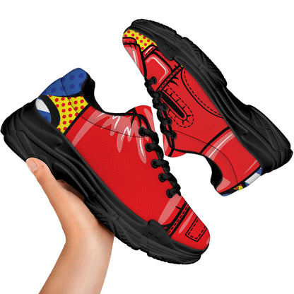 Pop Art Boxing Gloves Print Black Chunky Shoes