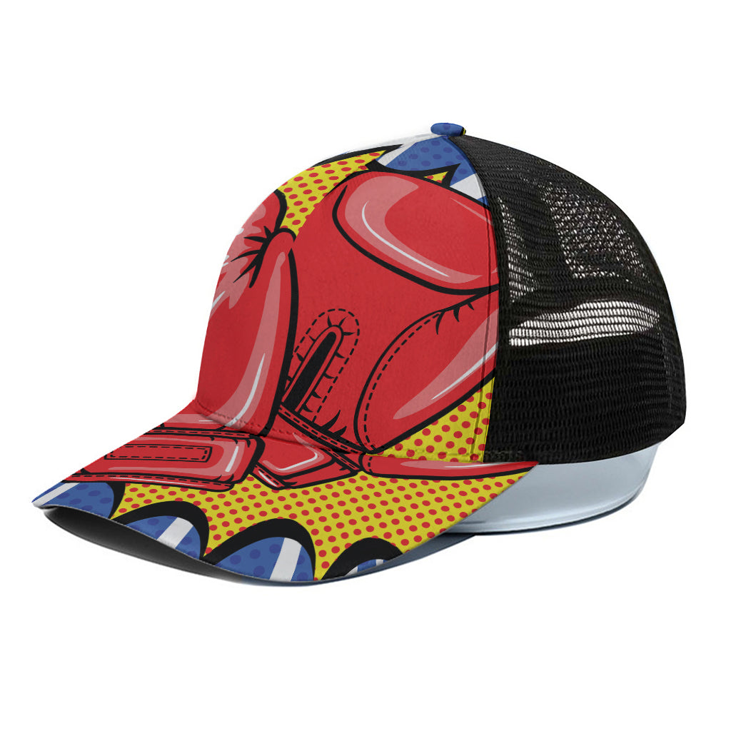 Pop Art Boxing Gloves Print Black Mesh Trucker Cap