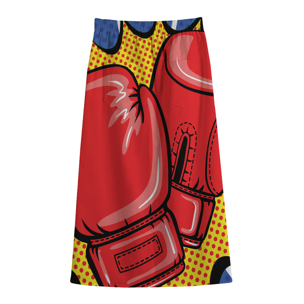 Pop Art Boxing Gloves Print Cotton Front Slit Maxi Skirt