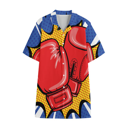 Pop Art Boxing Gloves Print Cotton Hawaiian Shirt