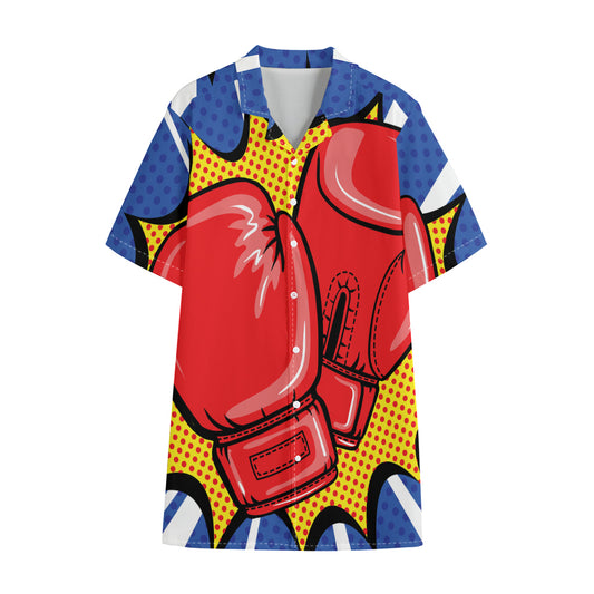Pop Art Boxing Gloves Print Cotton Hawaiian Shirt