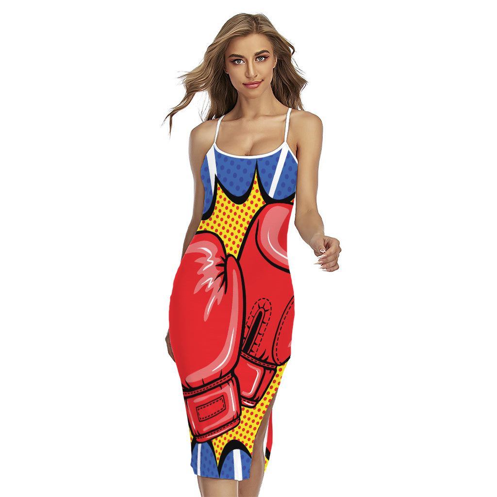 Pop Art Boxing Gloves Print Cross Back Cami Dress