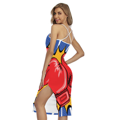 Pop Art Boxing Gloves Print Cross Back Cami Dress