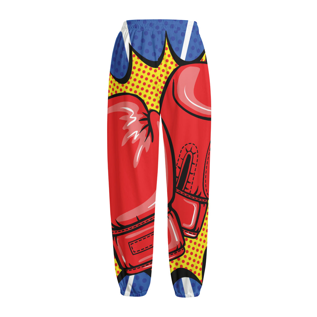 Pop Art Boxing Gloves Print Fleece Lined Knit Pants