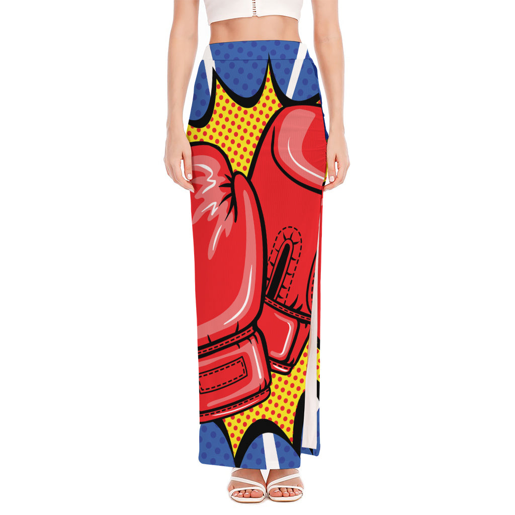 Pop Art Boxing Gloves Print High Slit Maxi Skirt