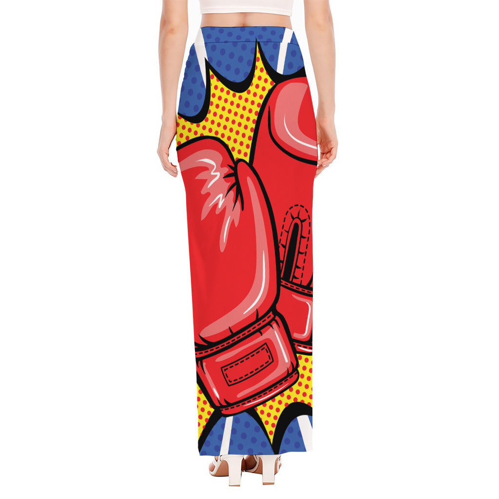 Pop Art Boxing Gloves Print High Slit Maxi Skirt