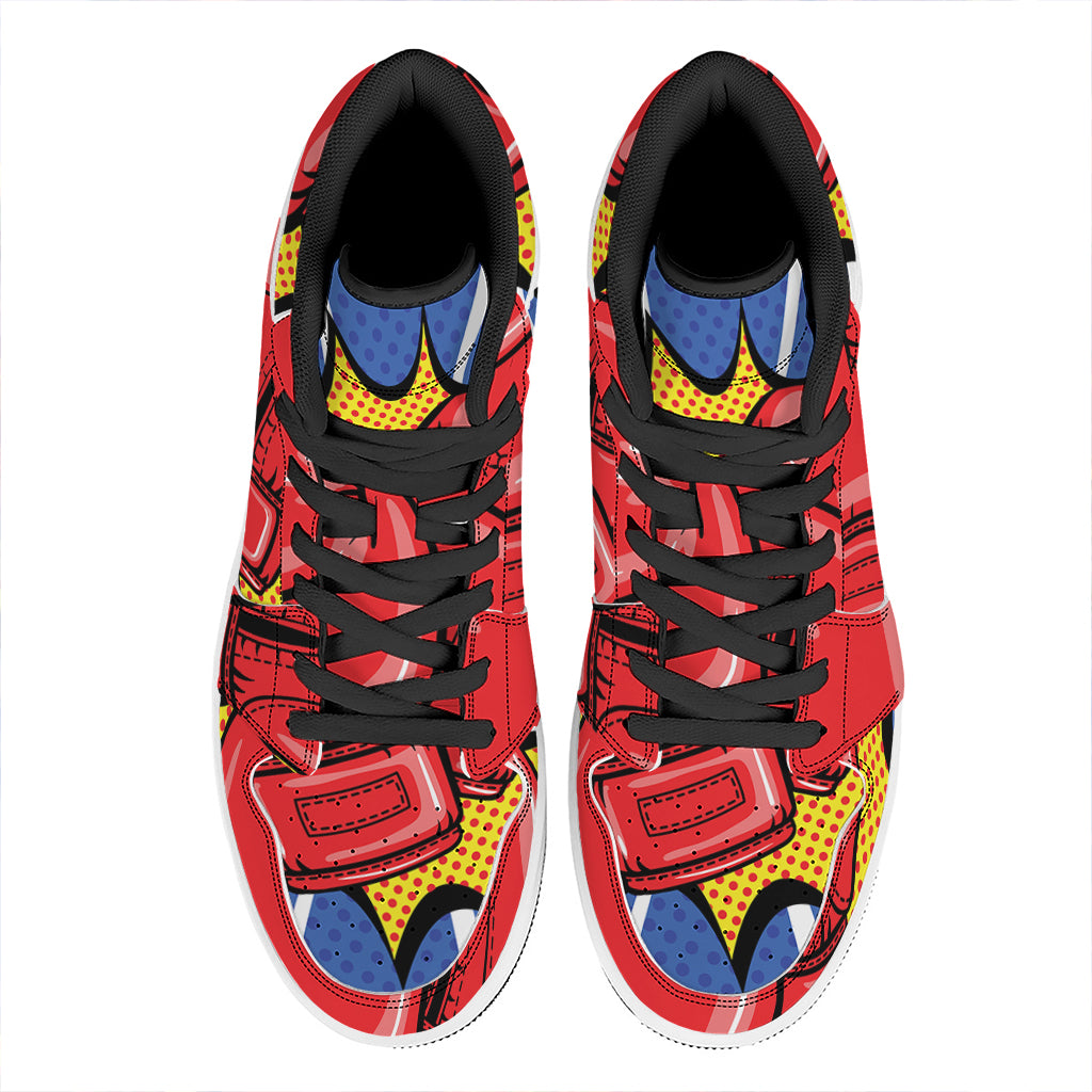 Pop Art Boxing Gloves Print High Top Leather Sneakers