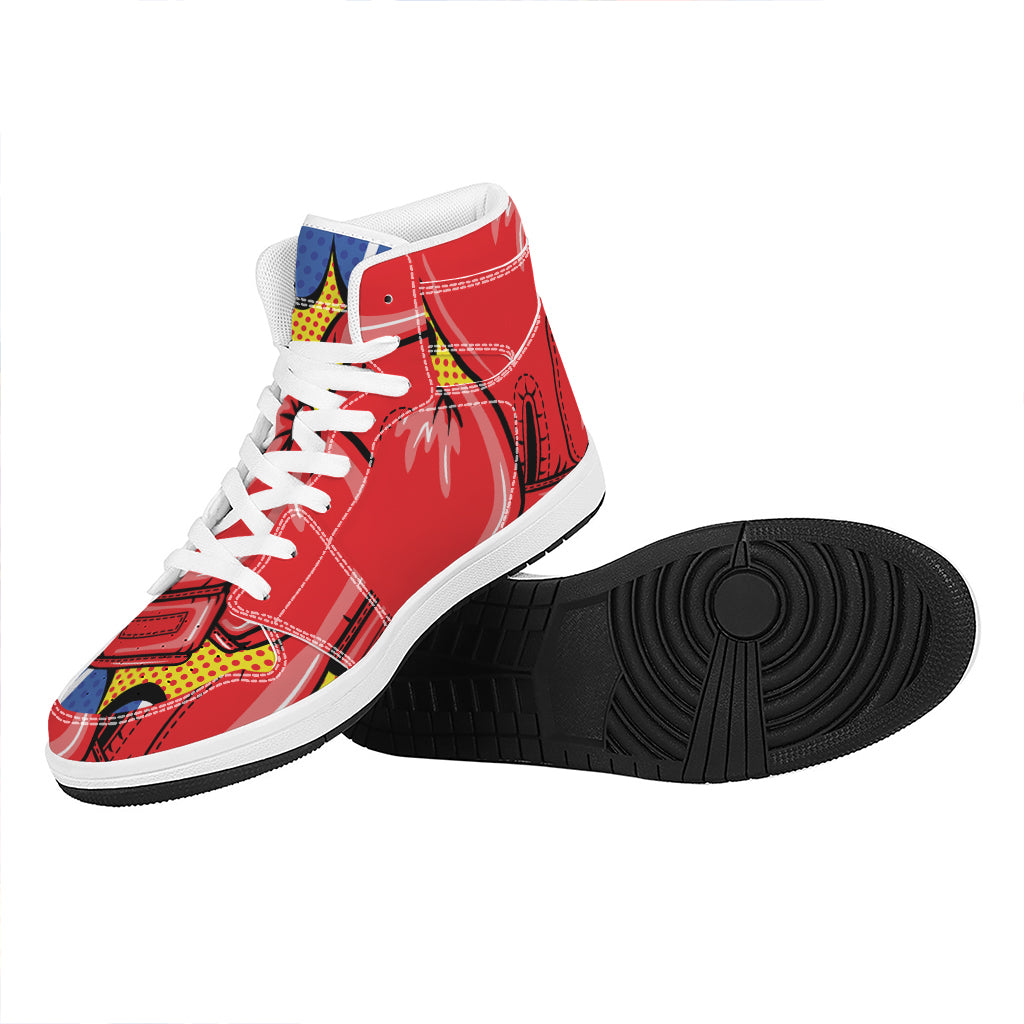 Pop Art Boxing Gloves Print High Top Leather Sneakers