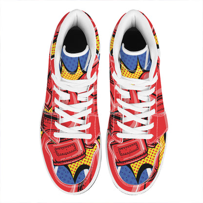 Pop Art Boxing Gloves Print High Top Leather Sneakers