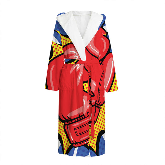 Pop Art Boxing Gloves Print Hooded Bathrobe