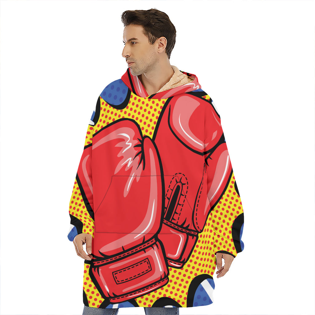 Pop Art Boxing Gloves Print Hoodie Blanket