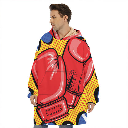 Pop Art Boxing Gloves Print Hoodie Blanket